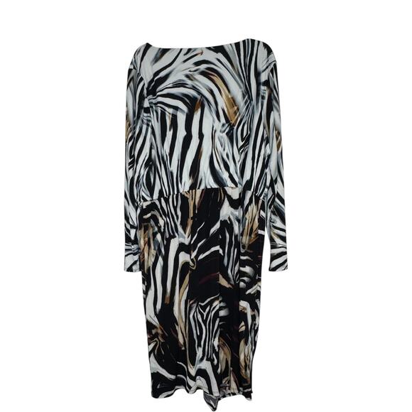 Cato Woman 18/20W Animal Print Long Sleeve Midi Dress Black Brown White - Picture 2 of 14